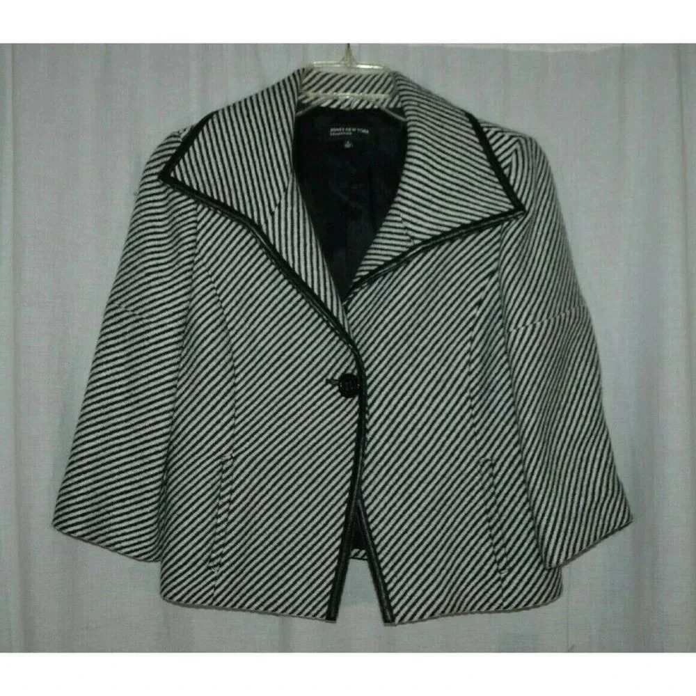 Jones New York Black White Striped Wool Blend Blaz